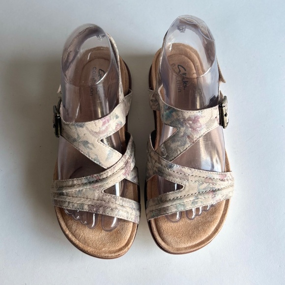 New Clarks Crean Green Pink Textile Rubber Outsole Sandals size 7.5 - Picture 4 of 13